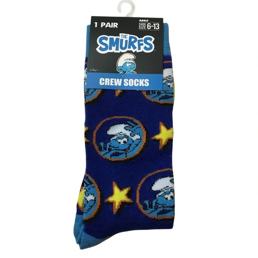 The Smurfs Crew Socks Adult Shoe Size 6-13 Cartoon Novelty Gift 1 Pair NWT